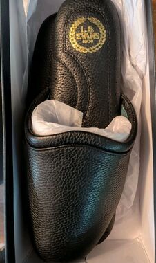 L.B. Evans Regal Scuff Backless Slippers Mens 10 M Black Leather New In Box